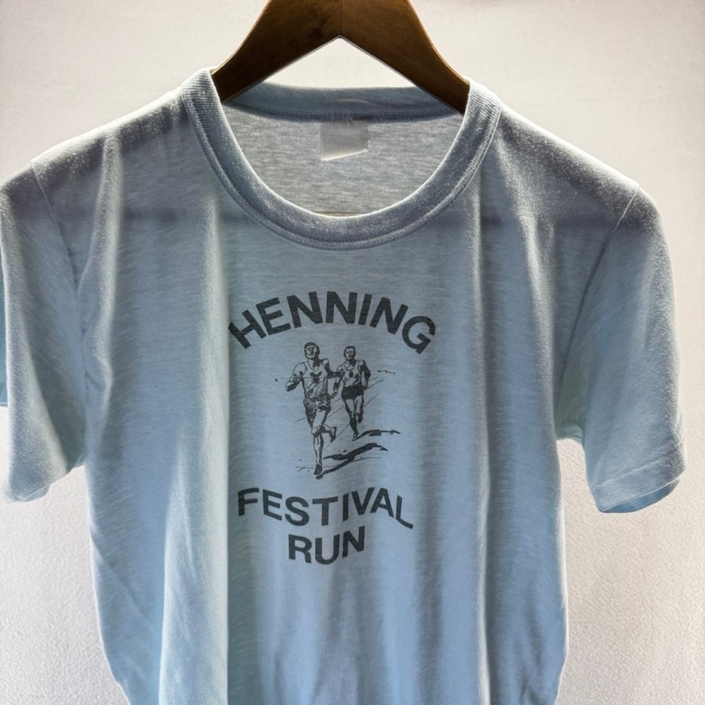 Vintage Running Shirt Men's Small 17.5x26 Paper Thin Henning Festival 70s 80s
